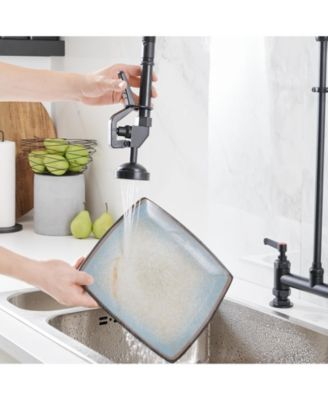 Commercial Restaurant Pull Down 2-Handle Wall Mount Pre-Rinse Spray Utility Kitchen Faucet
