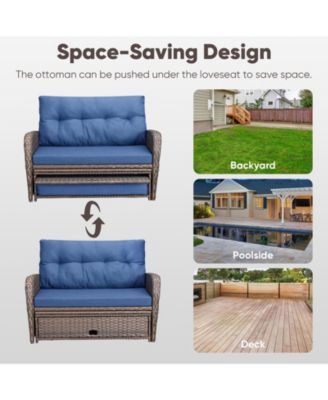 SleekArm 2-Person Wicker Outdoor Day Bed Set Patio Loveseat Sofa Set with Adjustable Backrest Cushions