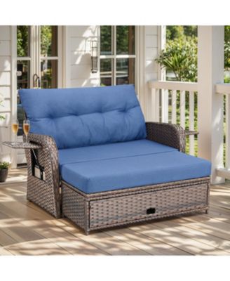 SleekArm 2-Person Wicker Outdoor Day Bed Set Patio Loveseat Sofa Set with Adjustable Backrest Cushions