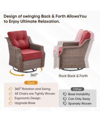 Farmhouse Outdoor Wicker Swivel Glide Chair Set with 6" Thickness Cushions