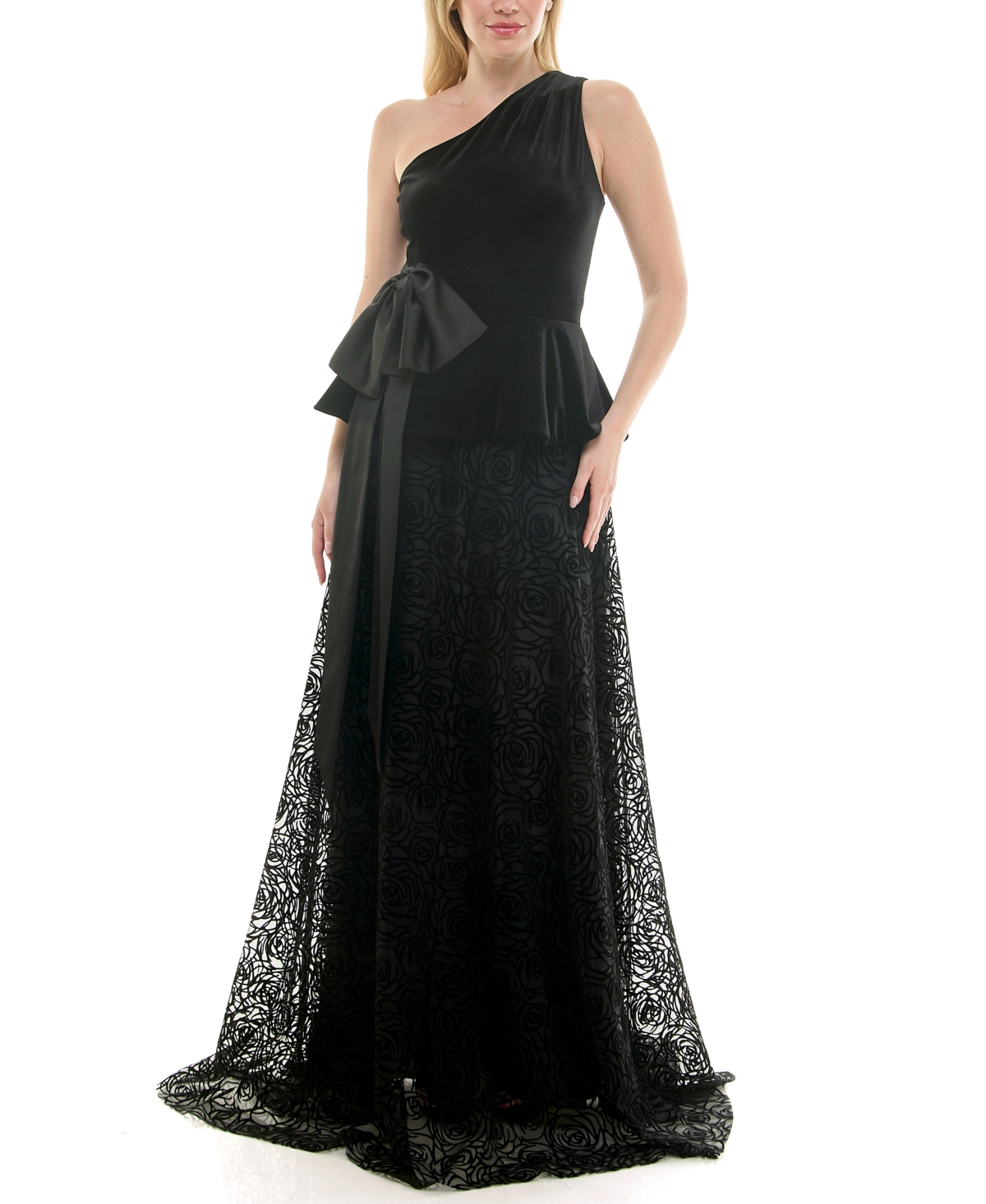 Taylor Women's One Shoulder Peplum Dress In Black