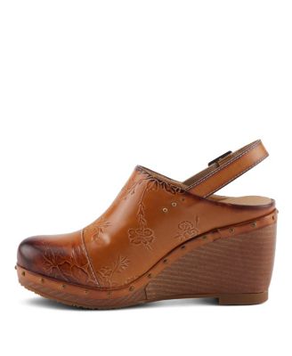 L’Artiste Women’s LOVEYA Handpainted Leather Slingback Wedge Sandals with Adjustable Buckle and Padded Insole