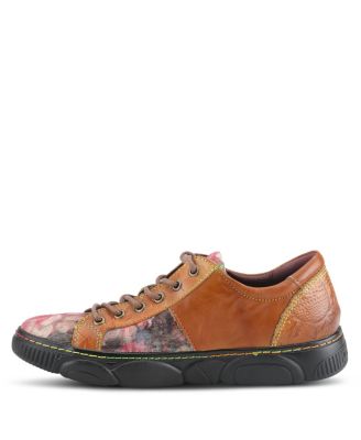L’Artiste Women’s DANLI-BLOOM Zippered Platform Sneakers in Hand-Painted Leather with Floral Embossing and Rainbow Stitching