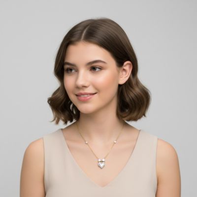 14K Gold Plated with Clear Cubic Zirconia Heart Design Necklace