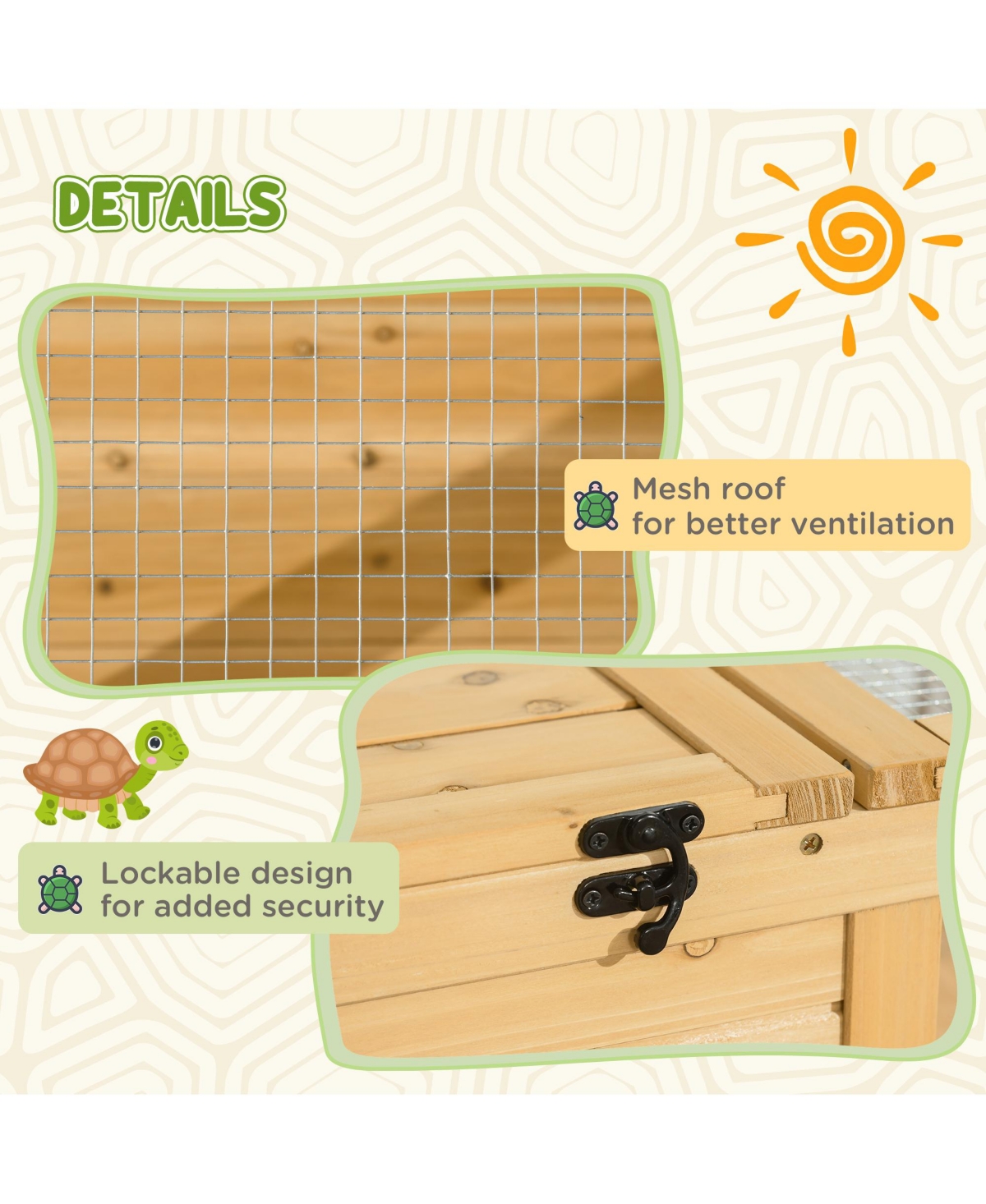 PawHut Wooden Tortoise House Turtle Habitat Enclosure Outdoor Reptile Cage