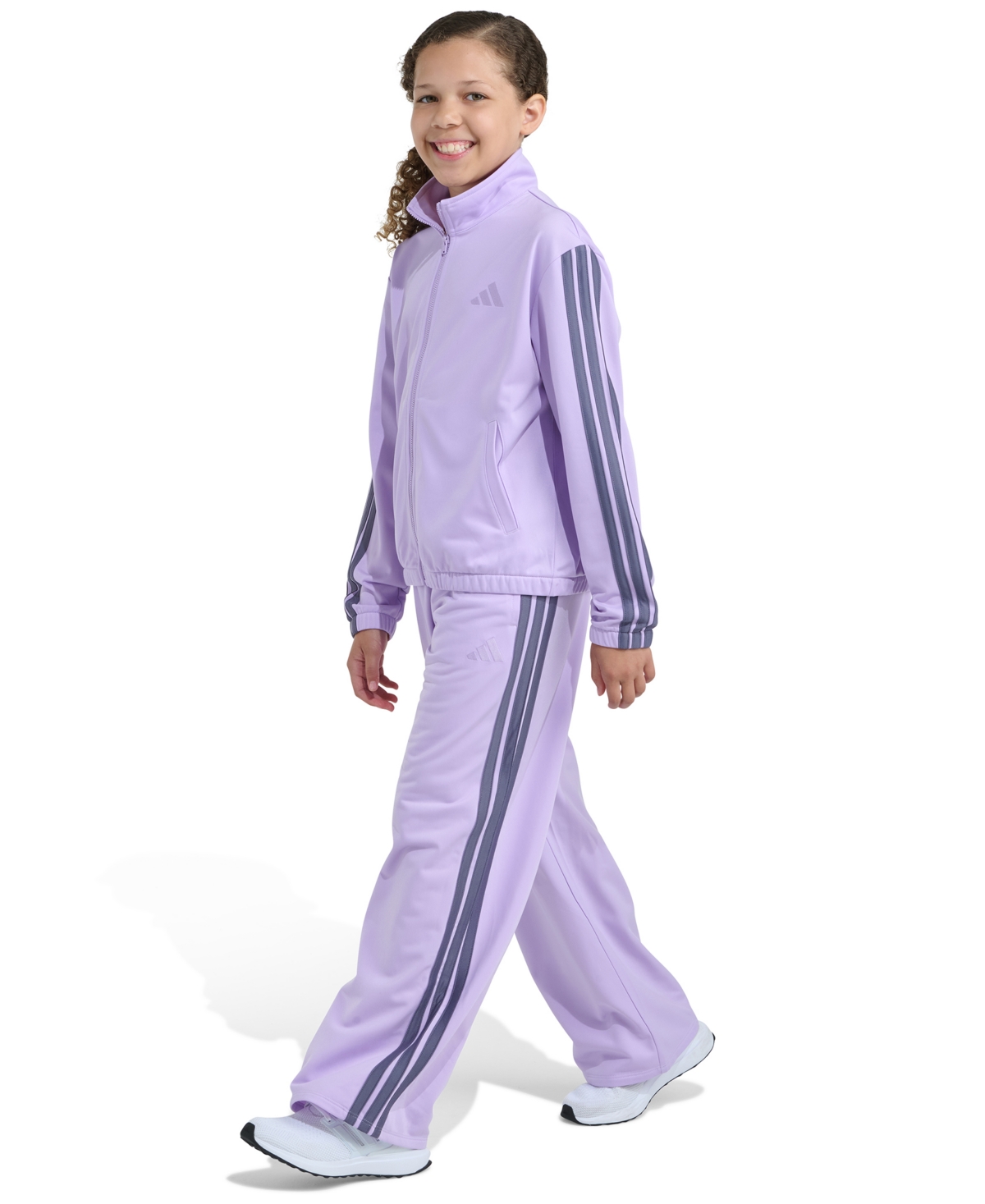 Adidas Originals Big Girls 8-16 Two-piece Full-zip Jacket And Wide Leg Tricot Pants Set In Purple
