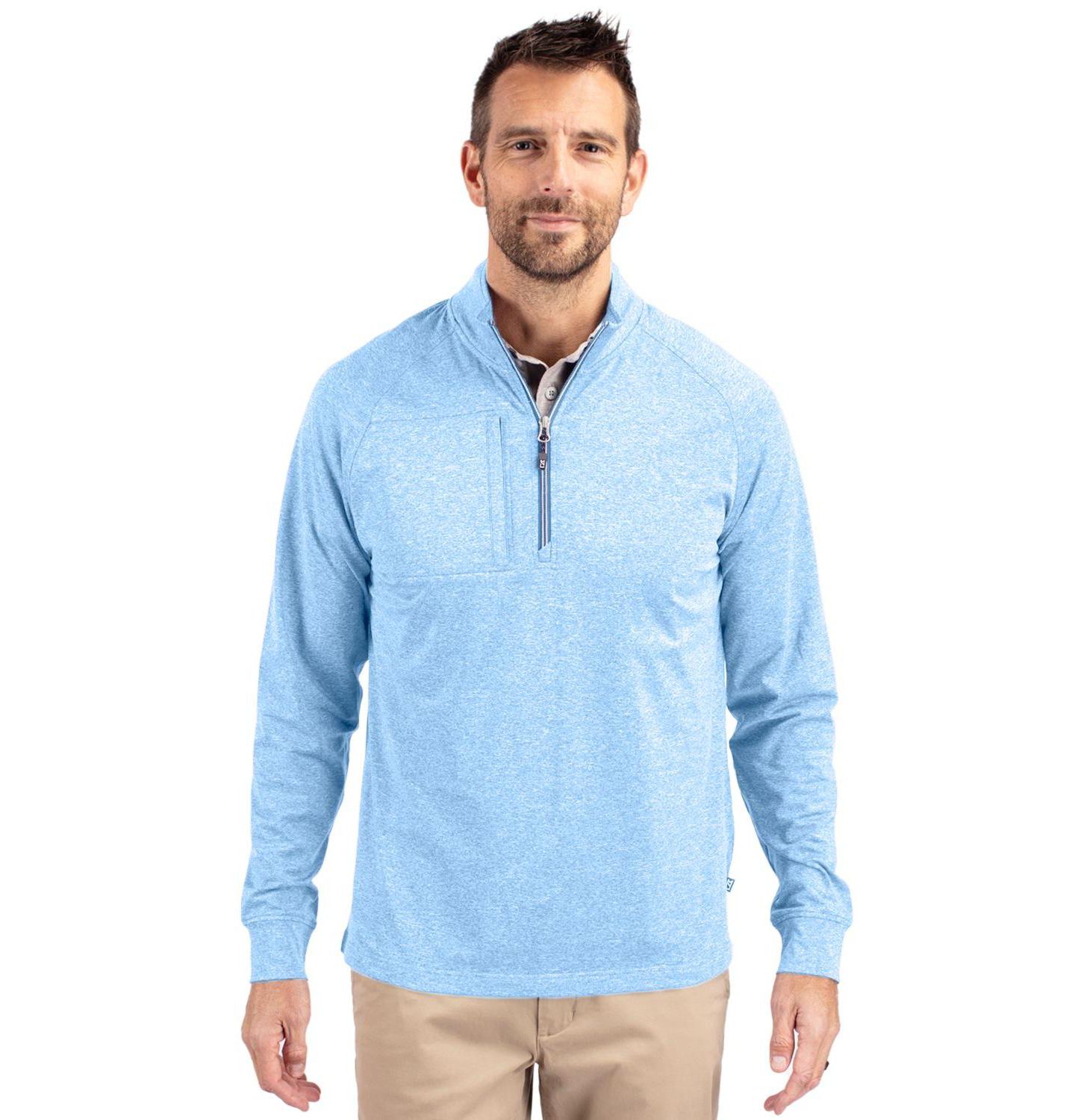 Мужской свитер Cutter & Buck Adapt Eco Knit Heather Quarter Zip Pullover, цвет: Меланжевый — фото 1