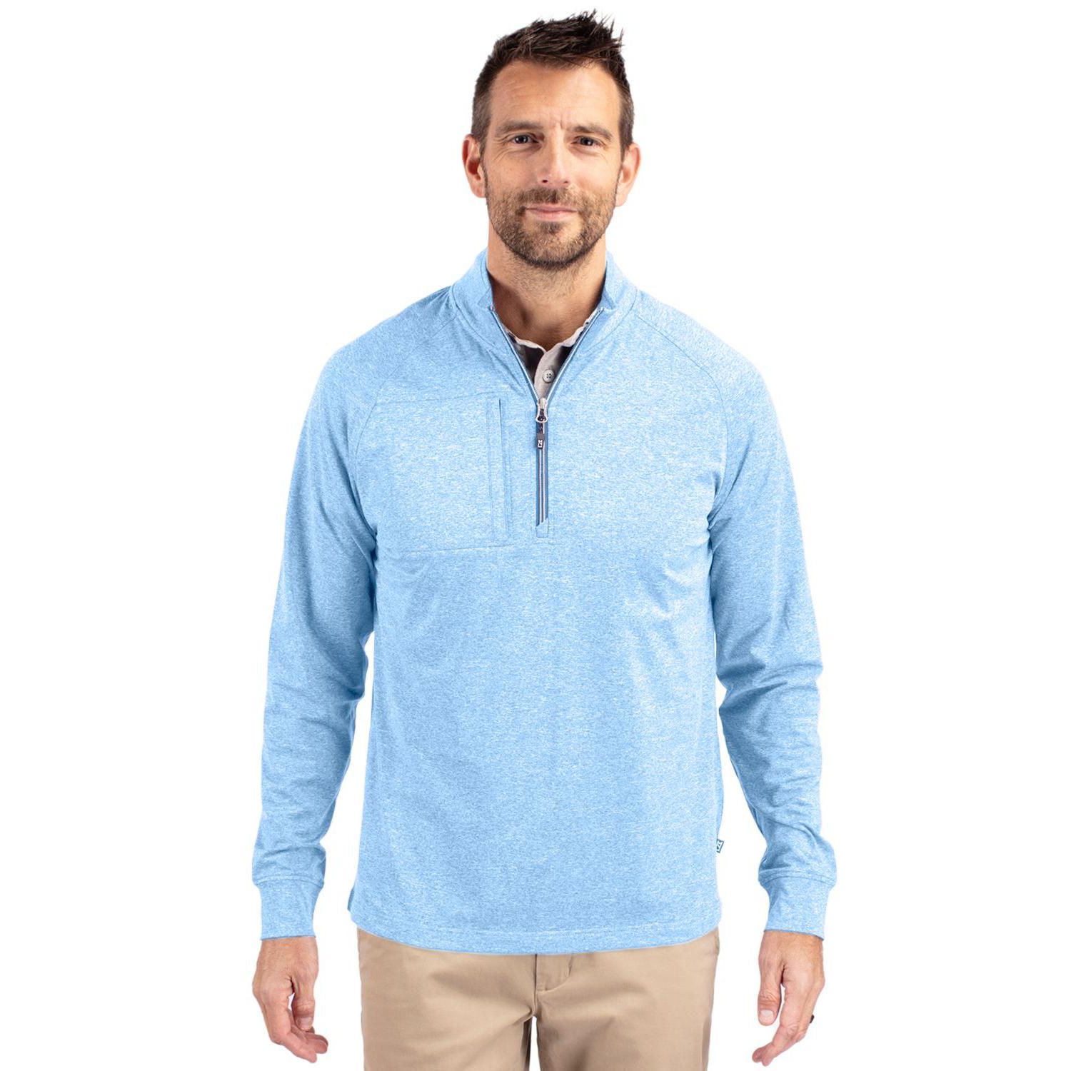 Men's Cutter and Buck Adapt Eco Knit Heather Quarter Zip Pullover