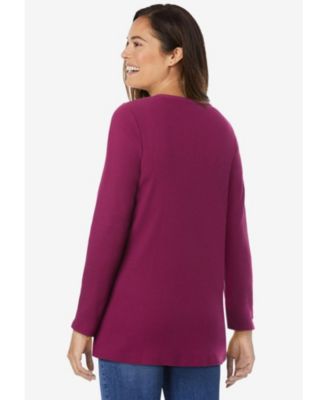 Women's Plus Size Embroidered Thermal Henley Tee