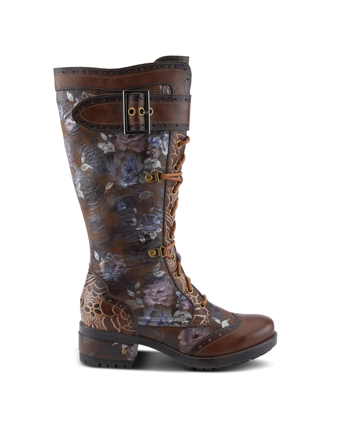 L'Artiste Women's Kisha-Boss Tall Leather Combo Boots with Lace-Up Front, Inside Zipper, Stretch Strap, and Lug Sole – Fashion Utility Style wi