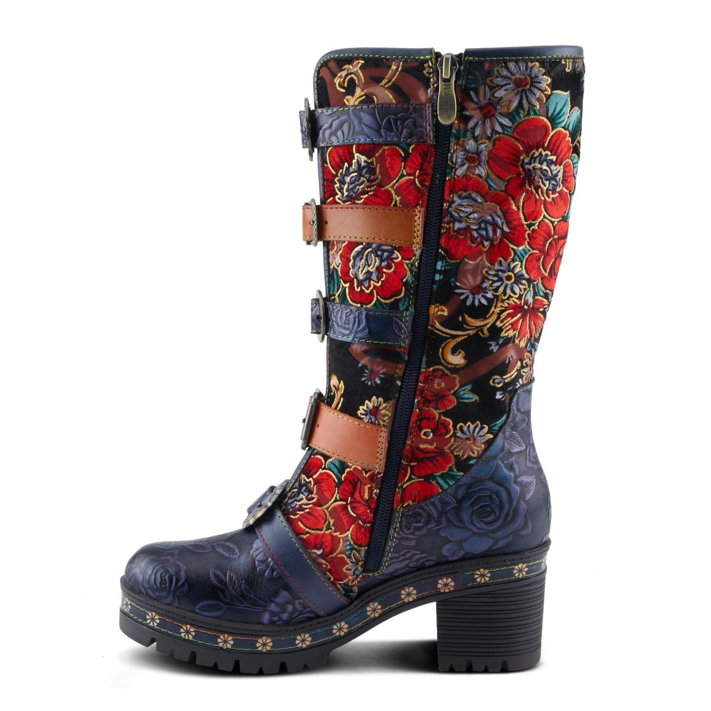 Женские ботинки L'Artiste Spring Step Brazen Mid-Shaft Boot with Leather Upper, цвет: Тёмно-синий разноцветный — фото 3