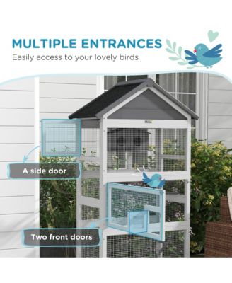 Wooden Bird Aviary with Slide-Out Tray, Birdhouse, Ladder, Perches