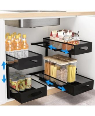 Under Sink Organizer, 2 Tier Pull Out Cabinet Organizer Baskets with Mesh Sliding Drawers, Slide Out Storage Shelf for Home, Kitchen, Bathroom, Pantry, Office Cabinet, Countertop(2 Pack)