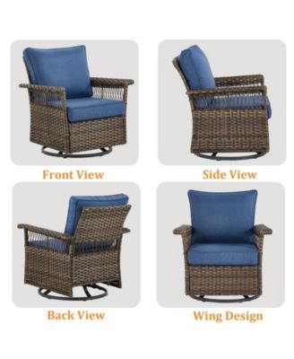 SeagullWing 2-Person Swivel Glider Wicker Outdoor Glider with Olefin Cushion Patio Swivel Chairs