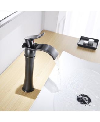 Waterfall Single Hole Single-Handle Vessel Bathroom Faucet With Pop-up Drain Assembly in Oil Rubbed Bronze