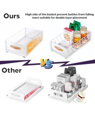 Pull out Cabinet Organizer Fixed with Adhesive Nano Film,Heavy Duty Slide out Pantry Shelves Drawer Storage,Sliding Mesh Cabinet Basket with Handle for Kitchen, Bathroom,Home, 11.8W"X 15.7D"X6.2"H