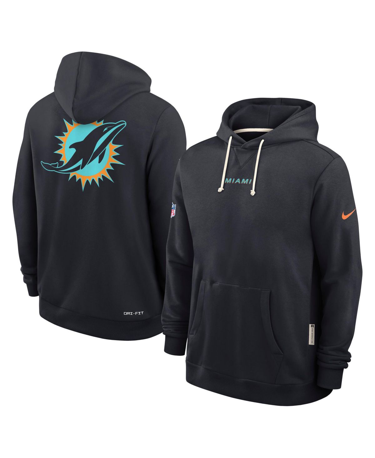 Мужская темно-синяя толстовка Miami Dolphins 2025 NFL Rivalries Sideline Dri-Fit с капюшоном