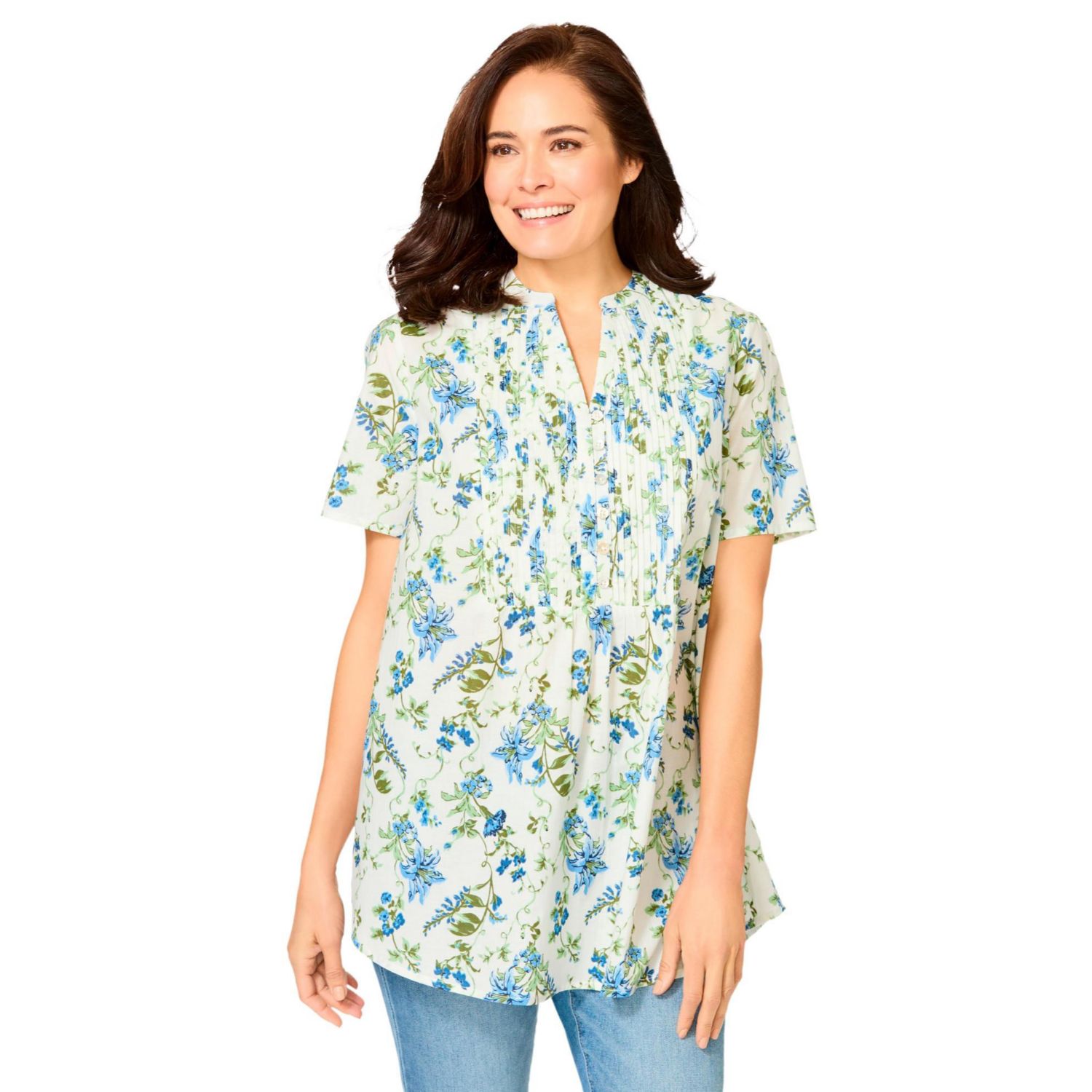 Plus Size Pintucked Half-Button Tunic