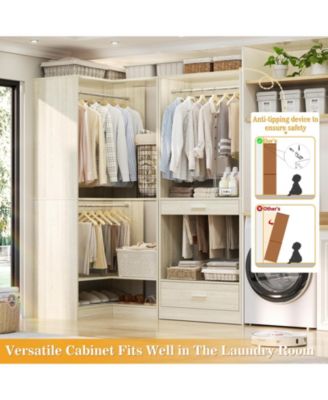 Corner Closet System with Upper & Lower Hanging Areas, Corner Wardrobe Organizer with Shoe Shelf