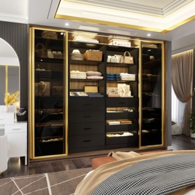 21.3-Inch Closet Drawer System, Walk-In Closet Tower with 4 Wooden Drawers and Shelves