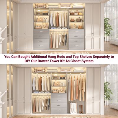 21.3-Inch Closet Drawer System, Walk-In Closet Tower with 4 Wooden Drawers and Shelves