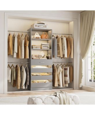 8FT Wall Mounted Closet System with 4 Drawers and 4 Hanging Rods, Garment Rack with Shelves