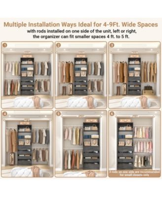 8FT Wall Mounted Closet System with 4 Drawers and 4 Hanging Rods, Garment Rack with Shelves