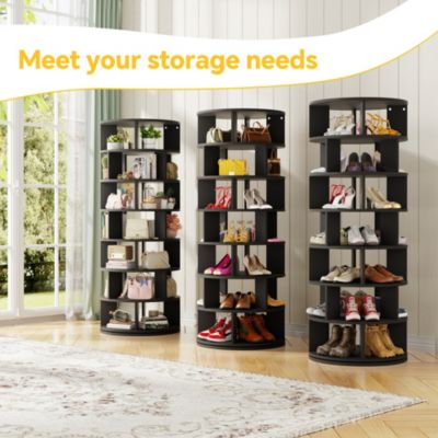 7-Tier Rotating Shoe Rack, 360° Display Wooden Revolving Shoe Rack Tower
