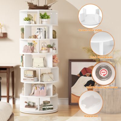 7-Tier Rotating Shoe Rack, 360° Display Wooden Revolving Shoe Rack Tower