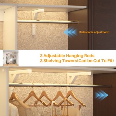 96 Inch Wall Mounted Closet Organizer System with 3 Shelves and Rods, Closet Rack with 2 Drawers