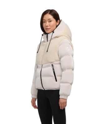 Women’s Nephele Mixed Media Short Puffer with Fixed Hood