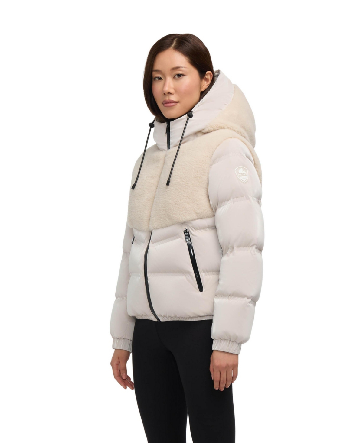 Pajar Nephele Mixed Media Short Puffer With Fixed Hood In Gold