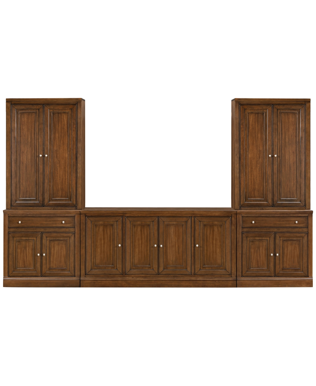 Macy's Amren 65" 4 Door Console With Door Hutches And 2 Door Bases With Drawer In Brown