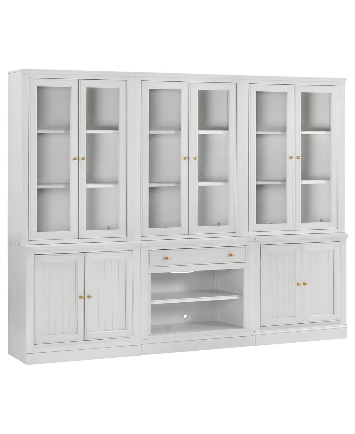 Macy's Amren 3 Stacked 2 Door Hutches With 2 Door Base And Open Base With Drawer In White