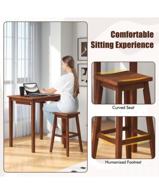 3 PCS Bar Table Set w/ 1 Table 2 Bar Stools Wood Veneered Tabletop Dining Room