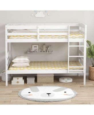 Twin Over Twin Bunk Bed Wooden Convertible Into 2 Beds High Guardrails