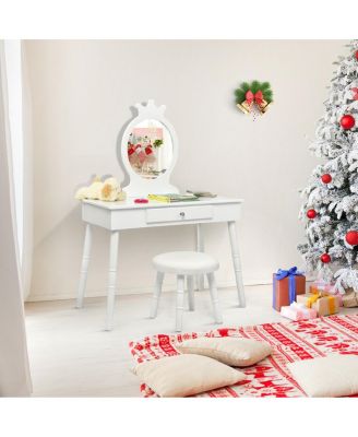 Kids Vanity Makeup Table & Chair Set Make Up Stool Play Set for Children