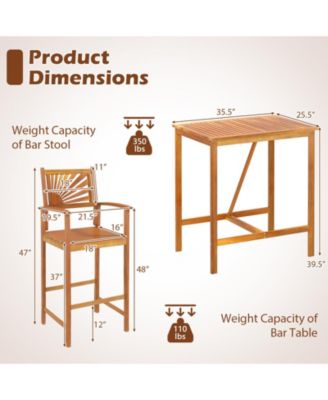3 PCS Outdoor Acacia Wood Bar Set w/ Slatted Seat & Tabletop