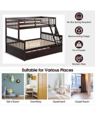 Twin Over Full Bunk Bed with Twin Trundle Convertible Platform Bed