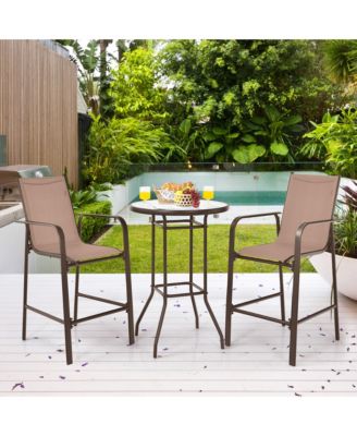 3PCS Patio Bar Set Outdoor Bistro Set with 2 Stools & 1 Tempered Glass Table