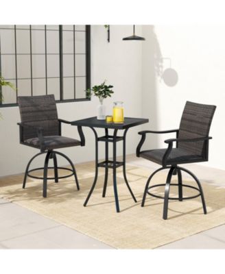 3 PCS PE Wicker Patio Swivel Bar Set Table & Chairs w/ Quick-Drying Foam