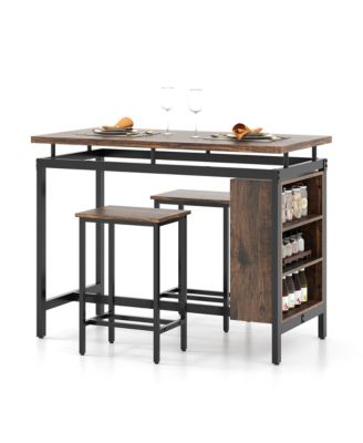 3-Piece Dining Table Set Bistro Table & 2 Bar Stools w/ 3-Tier Storage Shelf
