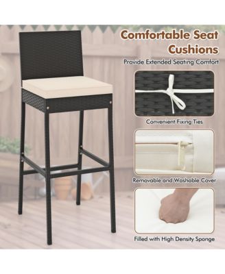 7 Pieces Patio Bar Set w/ Acacia Wood Tabletop & Removable Cushions Outdoor