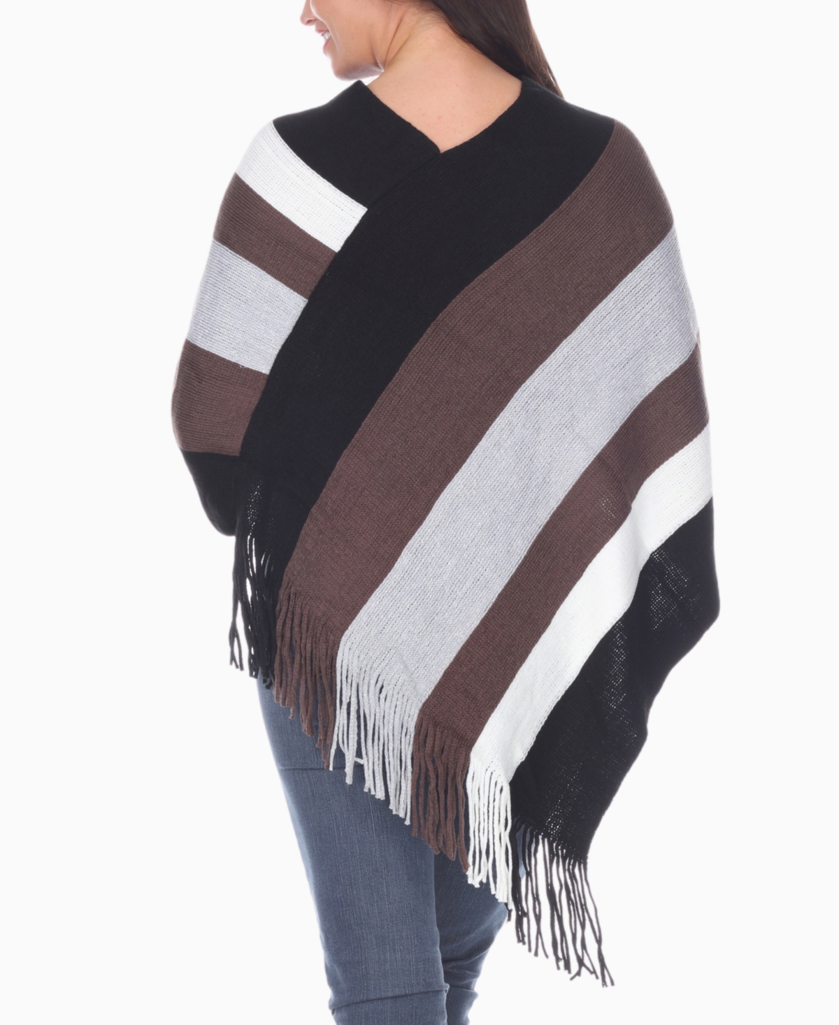 White Mark Women's Striped Knit Fringe Poncho Sweater In Multi