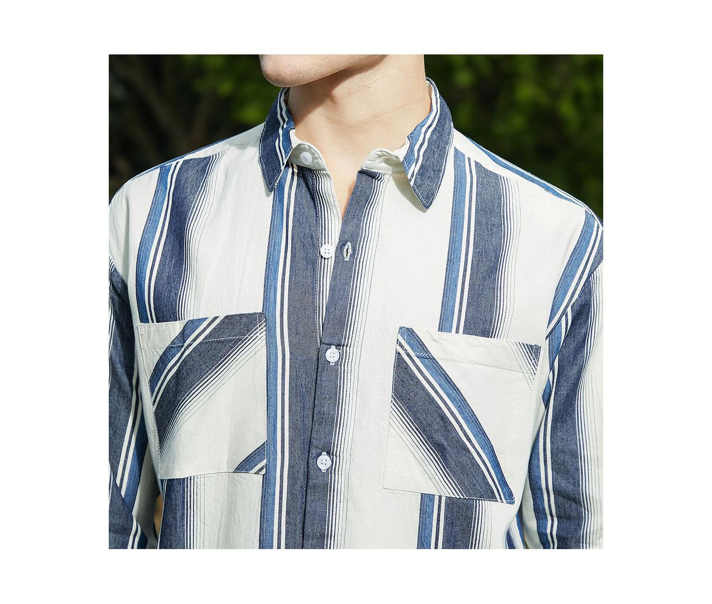 Мужская рубашка Cahoot Campus Sutra Shadow-Striped Oversized Shirt., цвет: Синий / Белый — фото 11