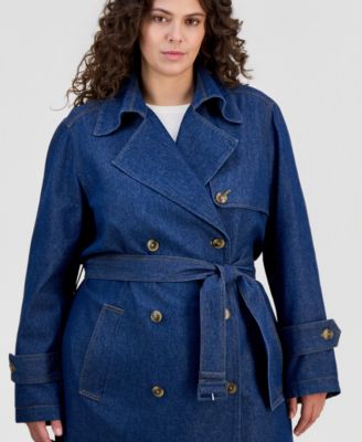 Plus Size Belted Denim Trench Coat