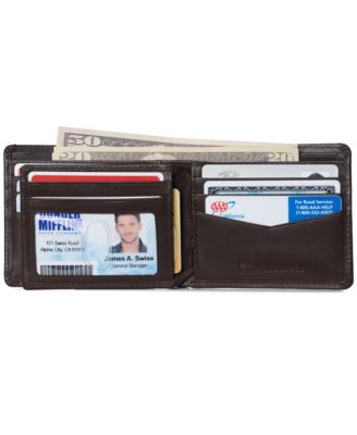 Mens Commuter RFID Bifold Wallet 2 ID Windows Divided Bill Section