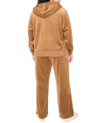Plus Size Velour Zip-Front Hoodie Jacket