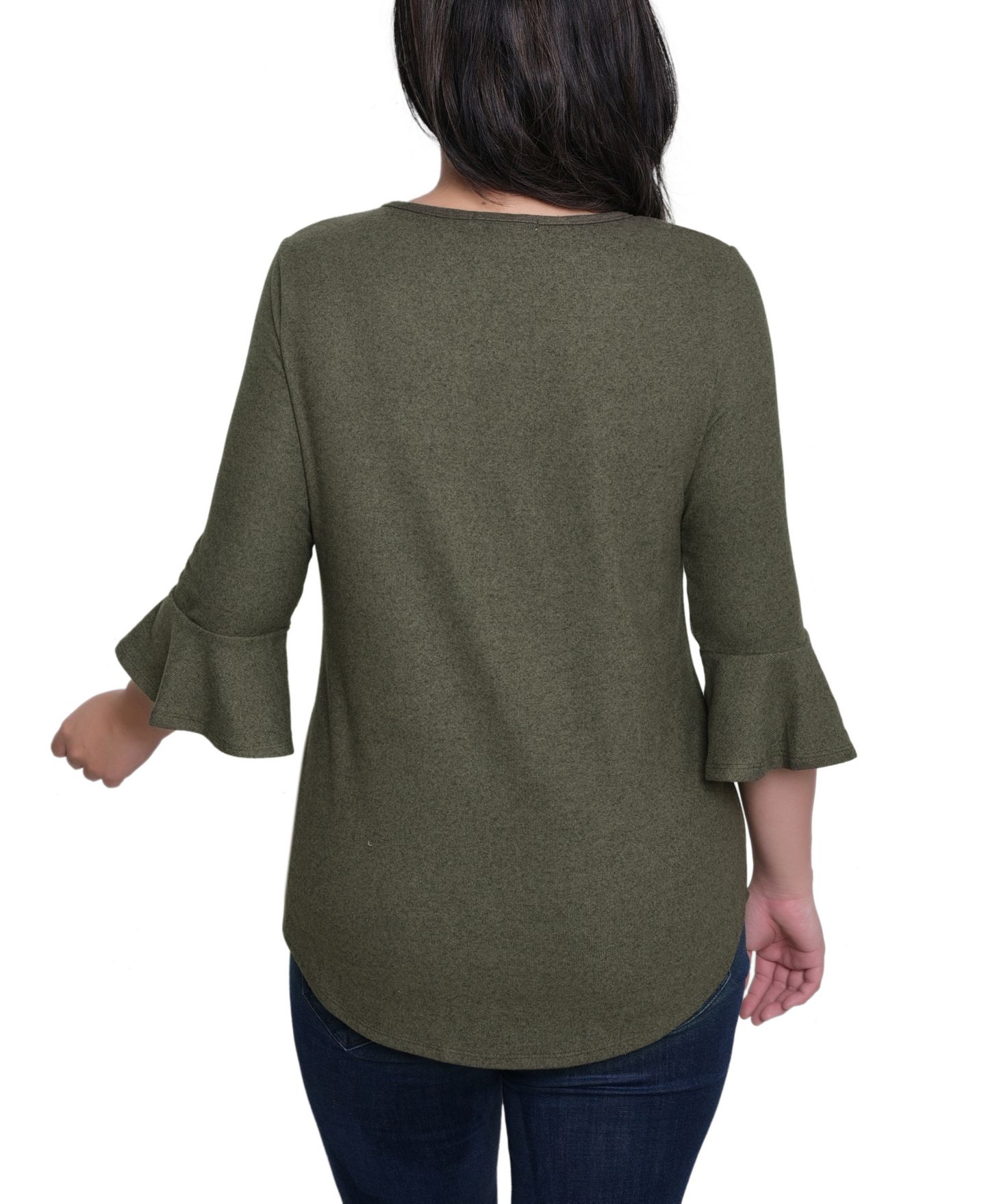 Женский свитер NY Collection 3/4 Bell Sleeve Pullover Top, цвет: Тёмно-зелёный — фото 4