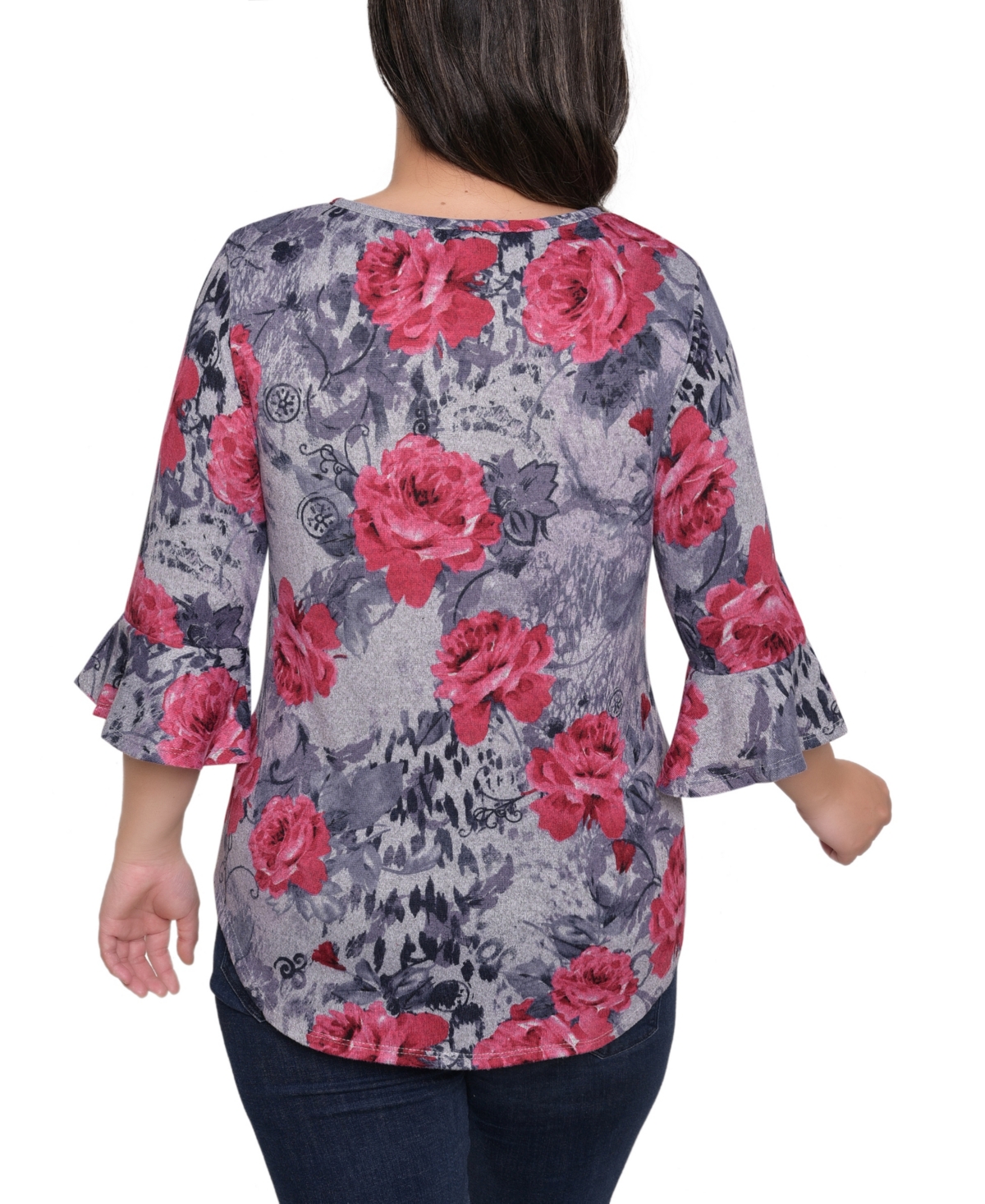 Ny Collection Women's 3/4 Bell Sleeve Pullover Top In Multi